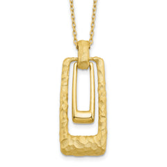 14K Polished and Satin Rectangle Pendant w/.25in ext. Necklace