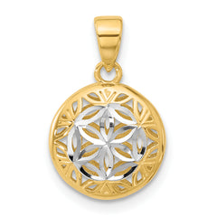 14K w/Rhodium Polished and Diamond-cut Pendant