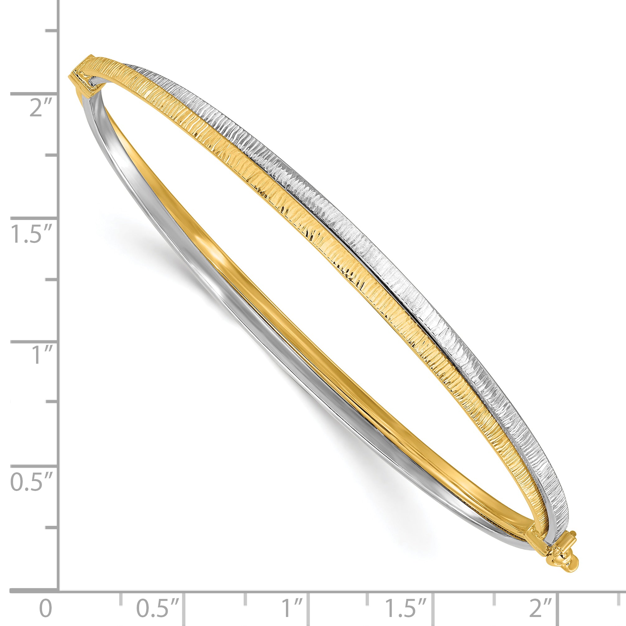 14K Two-tone Polished and Textured Hinged Bangle