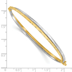 14K Two-tone Polished and Textured Hinged Bangle