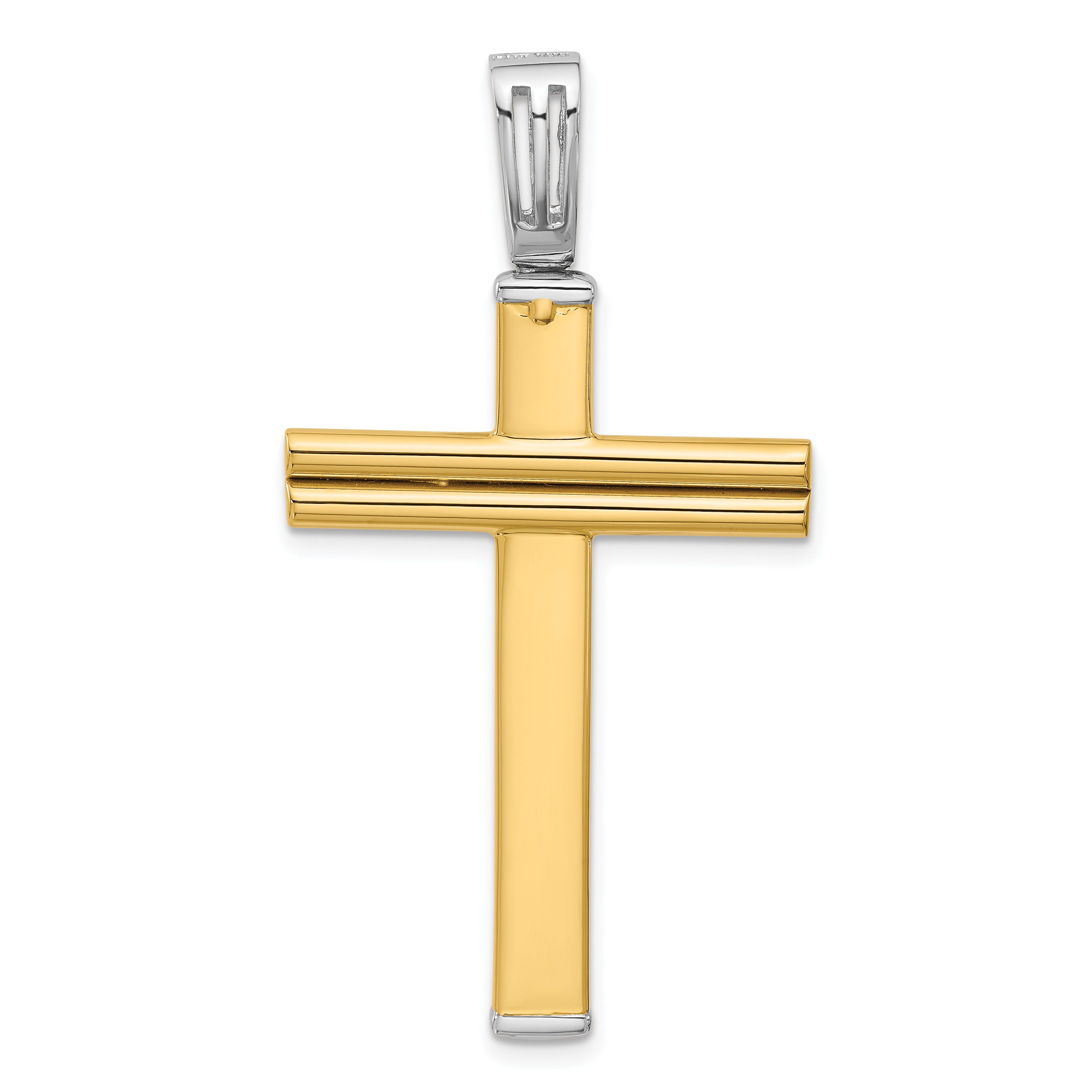 14K Two-tone Polished/Satin/Dia-cut Reversible Cross Pendant