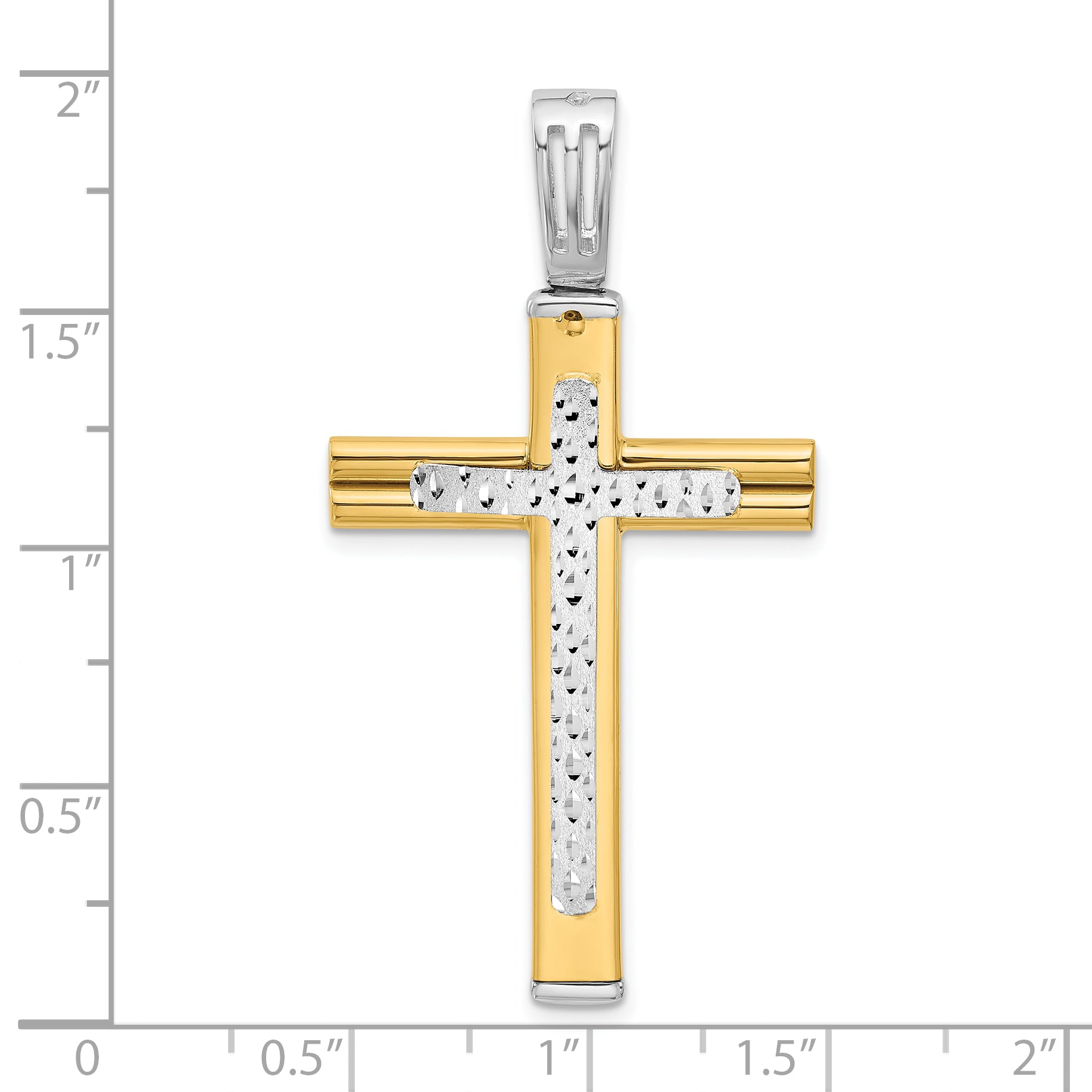 14K Two-tone Polished/Satin/Dia-cut Reversible Cross Pendant