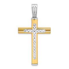 14K Two-tone Polished/Satin/Dia-cut Reversible Cross Pendant