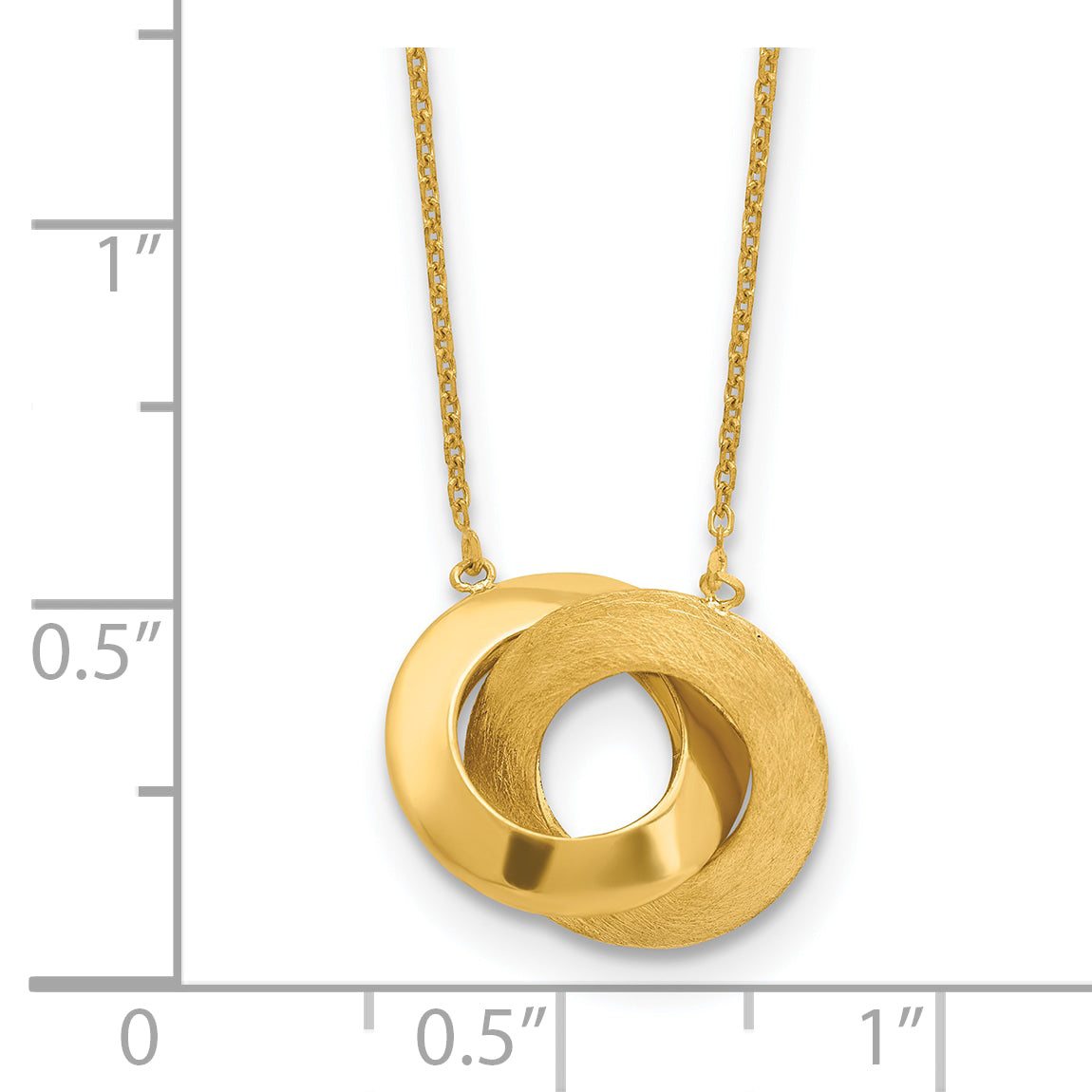 14K Polished and Brushed Double Circle 16in with 2in ext Necklace