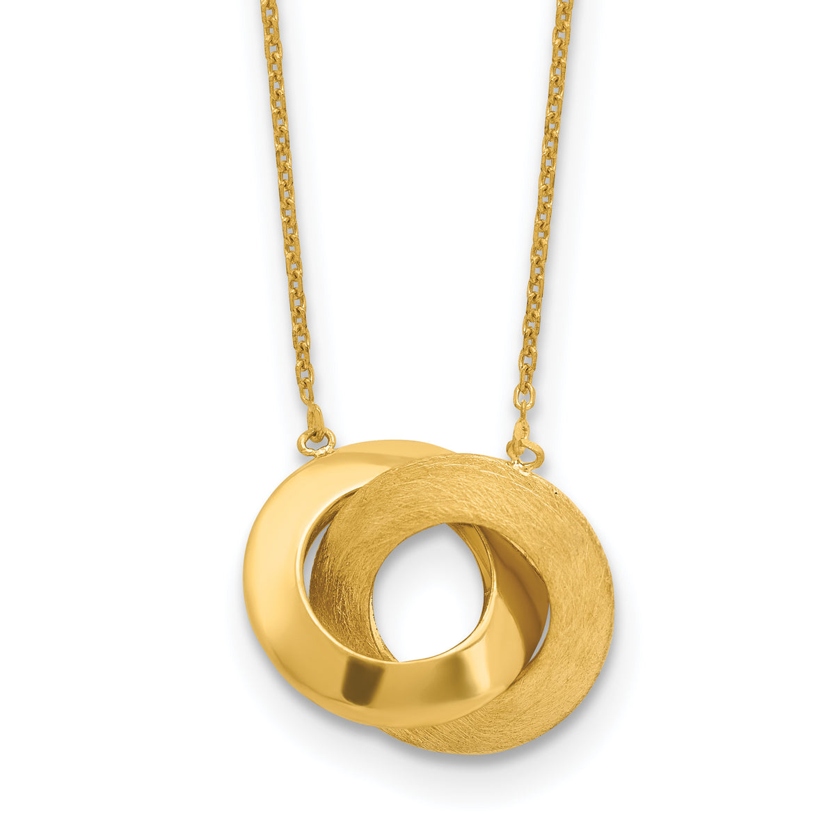 14K Polished and Brushed Double Circle 16in with 2in ext Necklace