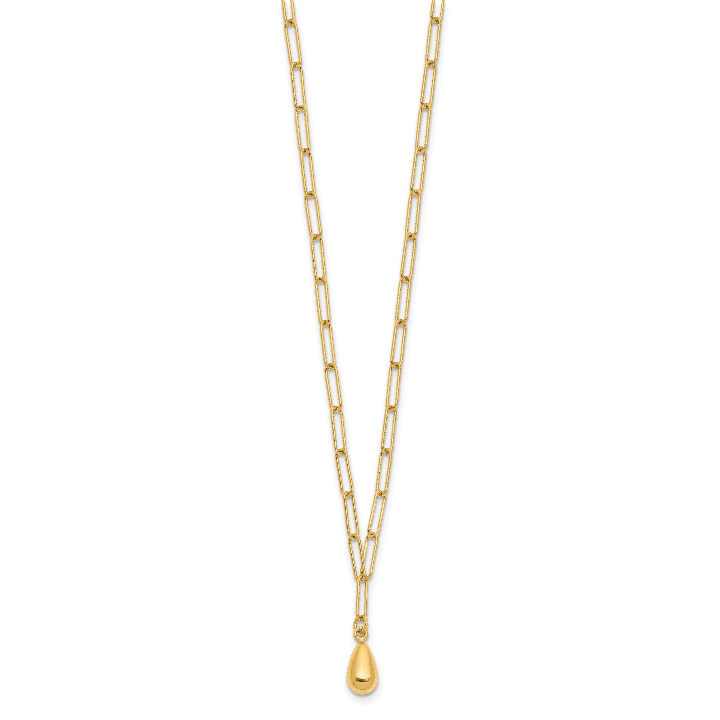 14K Polished Teardrop Paperclip Link Necklace