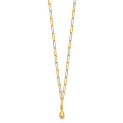 14K Polished Teardrop Paperclip Link Necklace