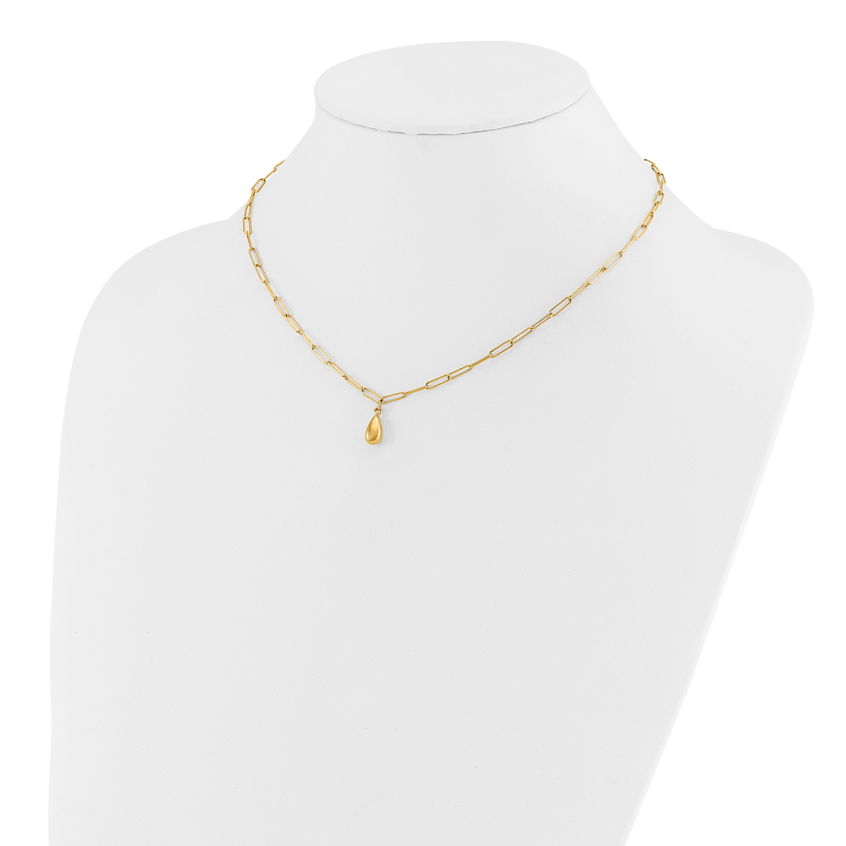 14K Polished Teardrop Paperclip Link Necklace