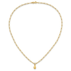 14K Polished Teardrop Paperclip Link Necklace