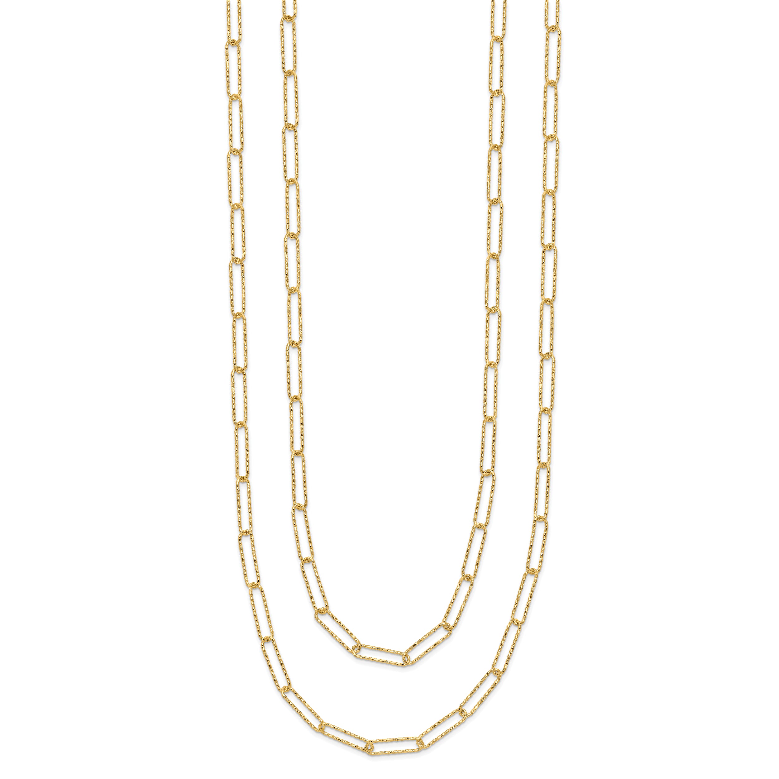 14K Polished and Textured 2-strand Paperclip Necklace