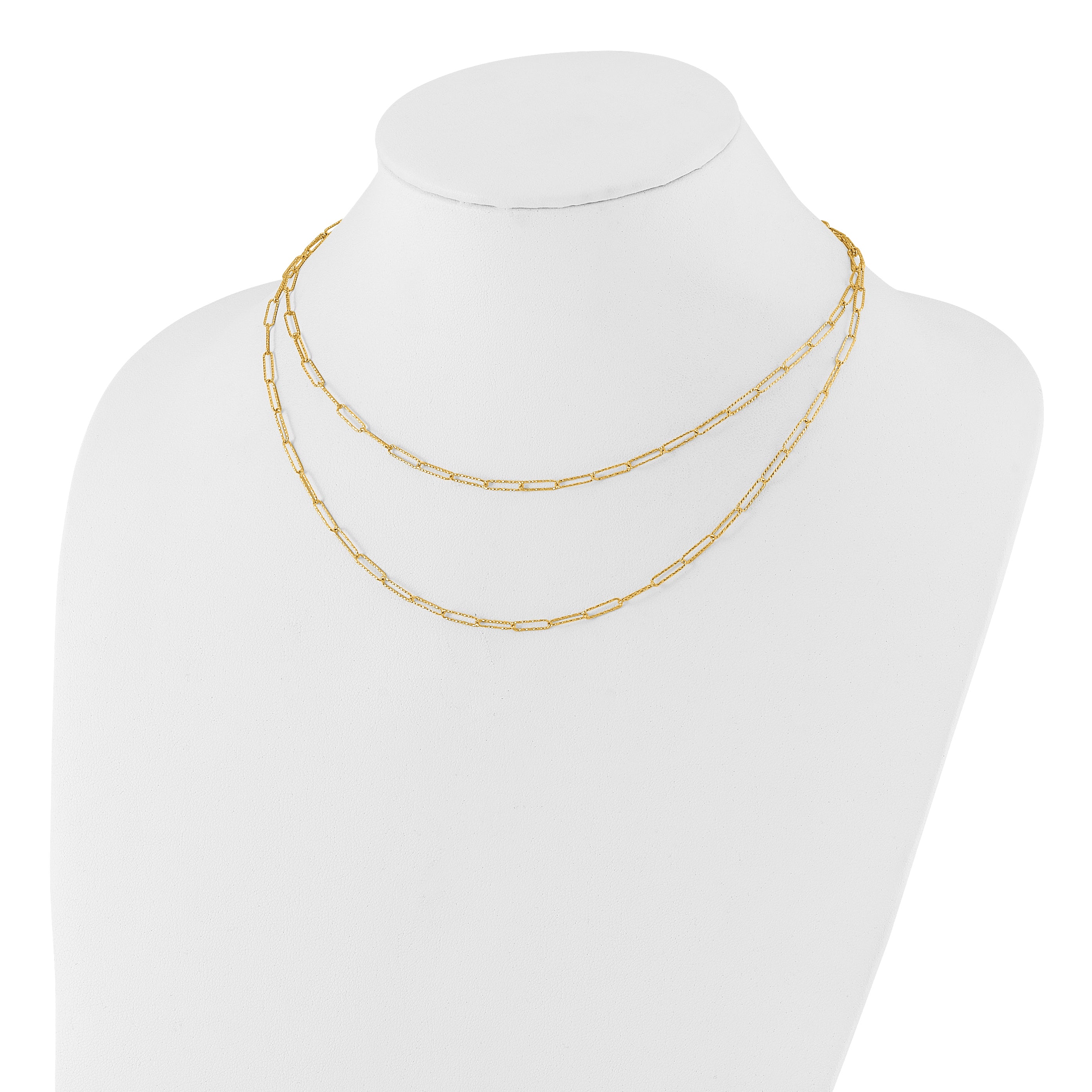 14K Polished and Textured 2-strand Paperclip Necklace