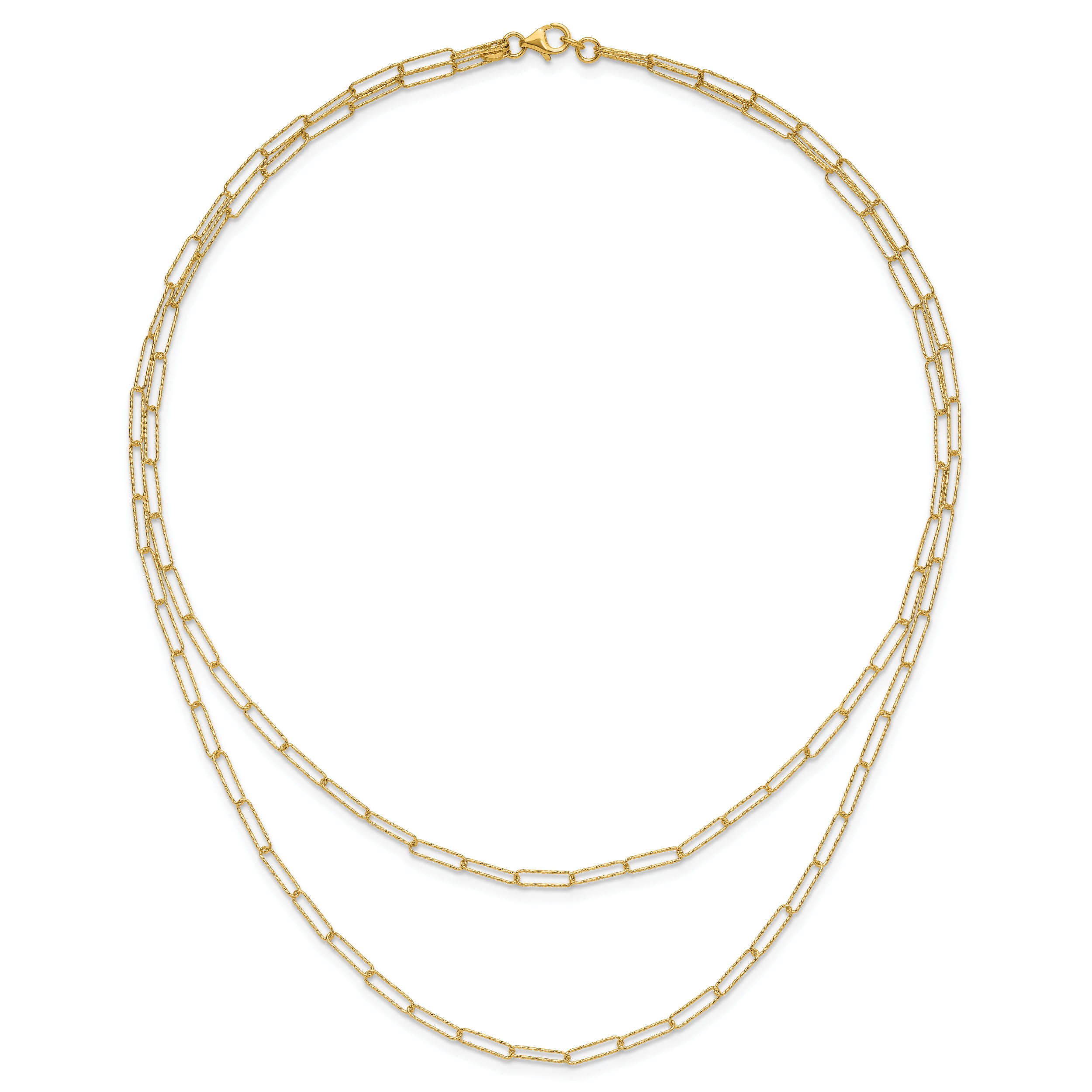 14K Polished and Textured 2-strand Paperclip Necklace