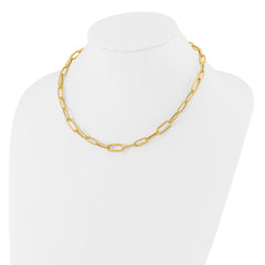 14K Polished and Textured Fancy Paperclip Link Necklace