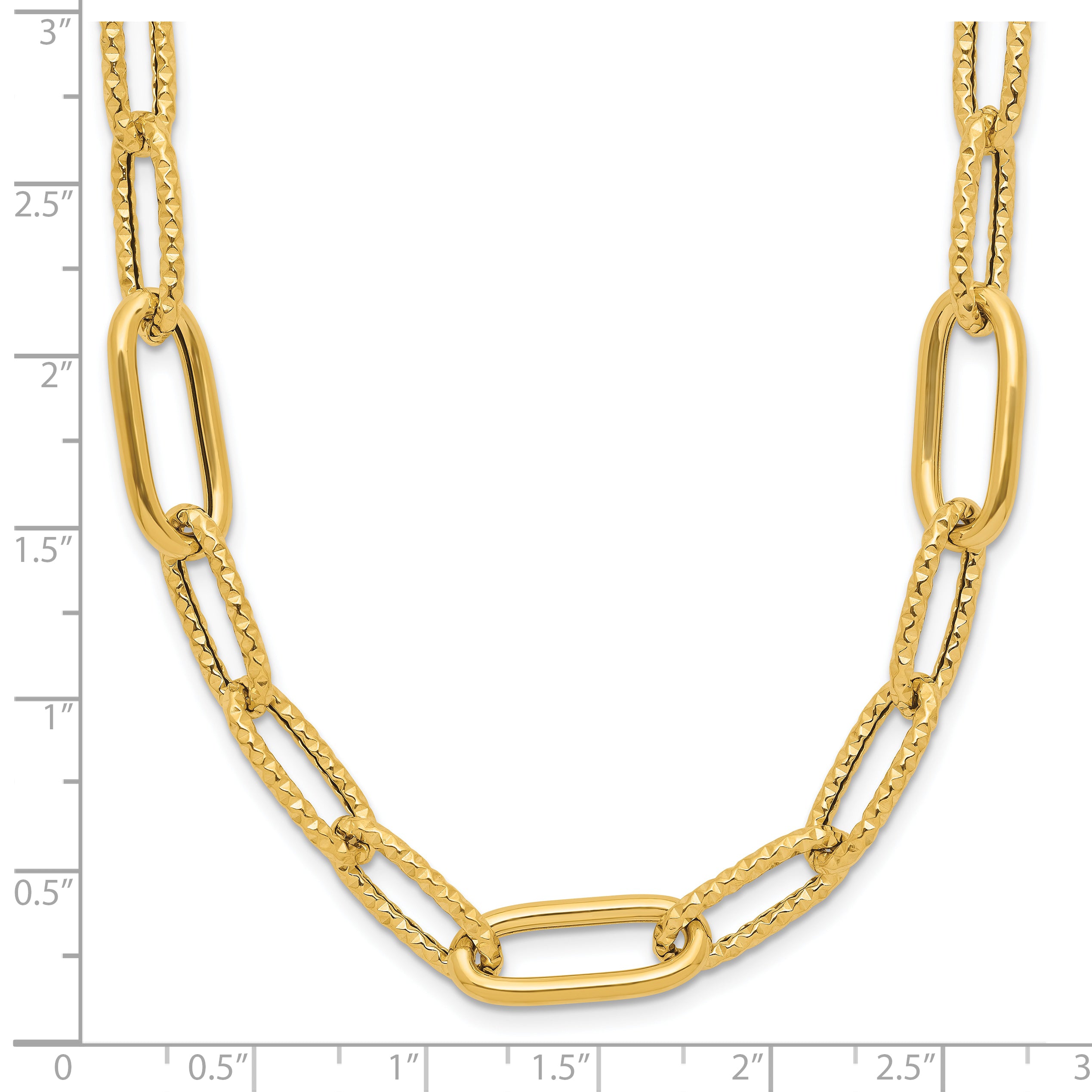 14K Polished and Textured Fancy Paperclip Link Necklace