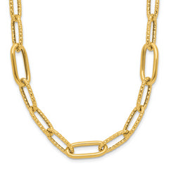 14K Polished and Textured Fancy Paperclip Link Necklace