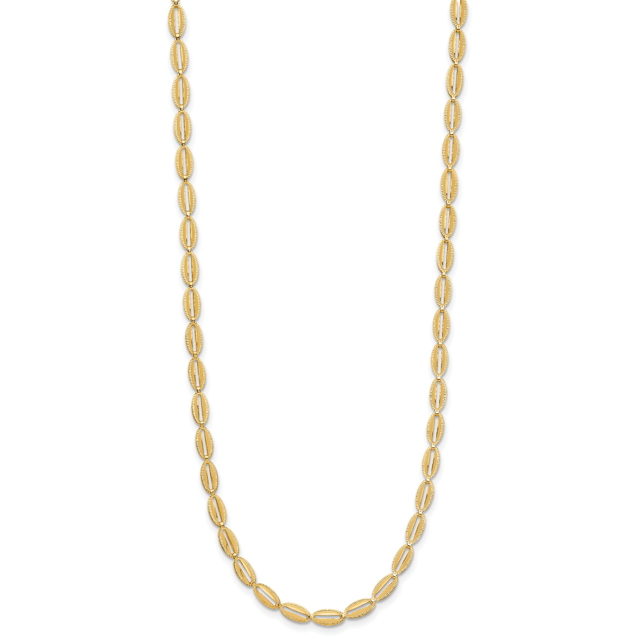 14K Polished and Textured Fancy Oval Link Necklace