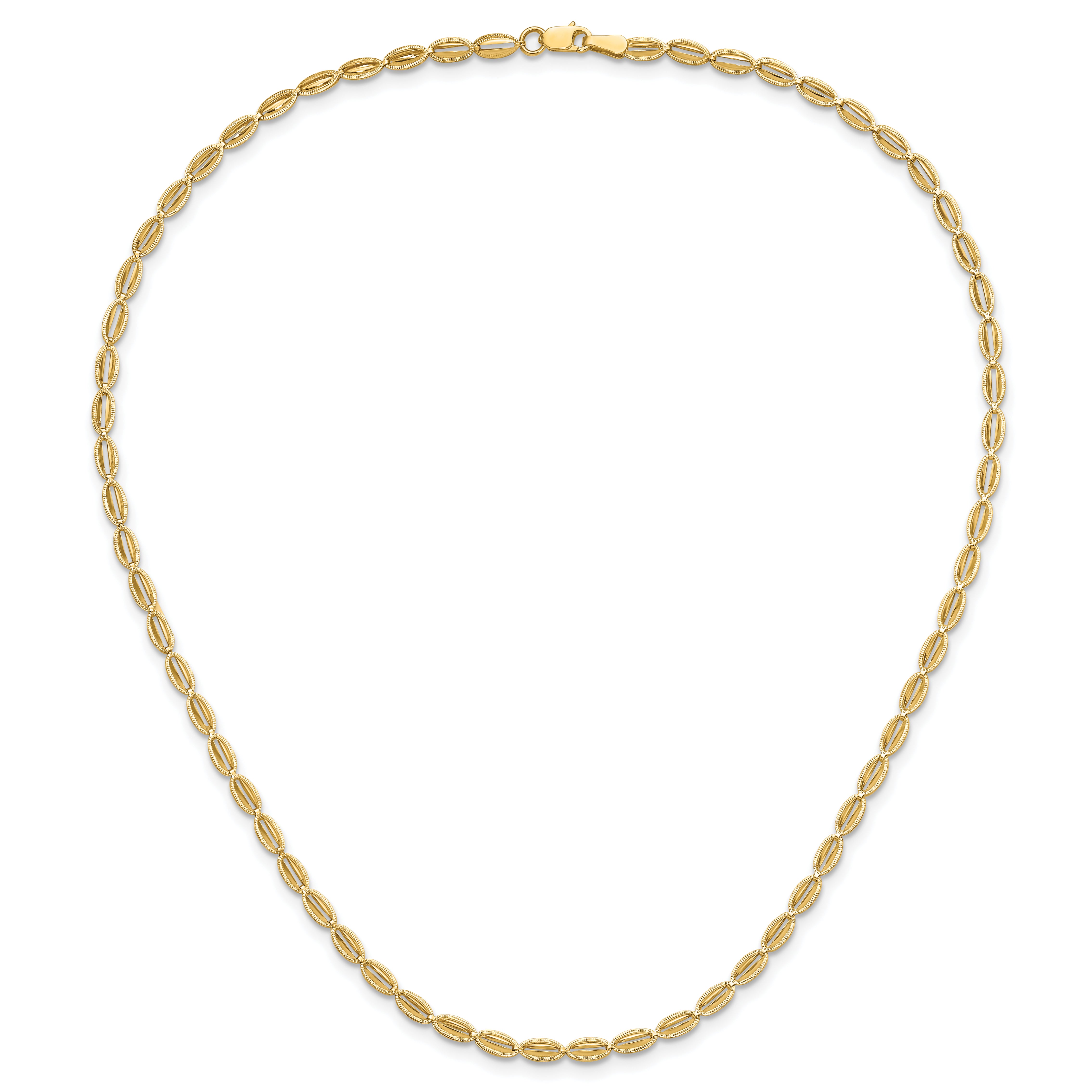 14K Polished and Textured Fancy Oval Link Necklace