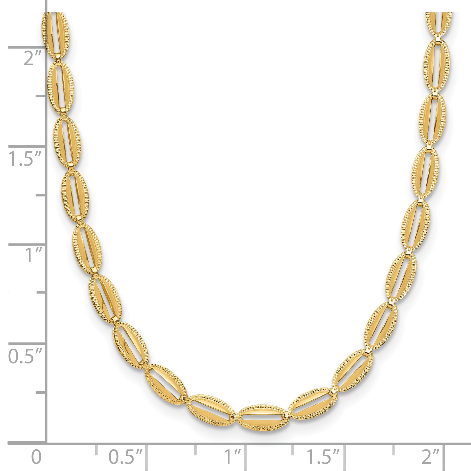 14K Polished and Textured Fancy Oval Link Necklace