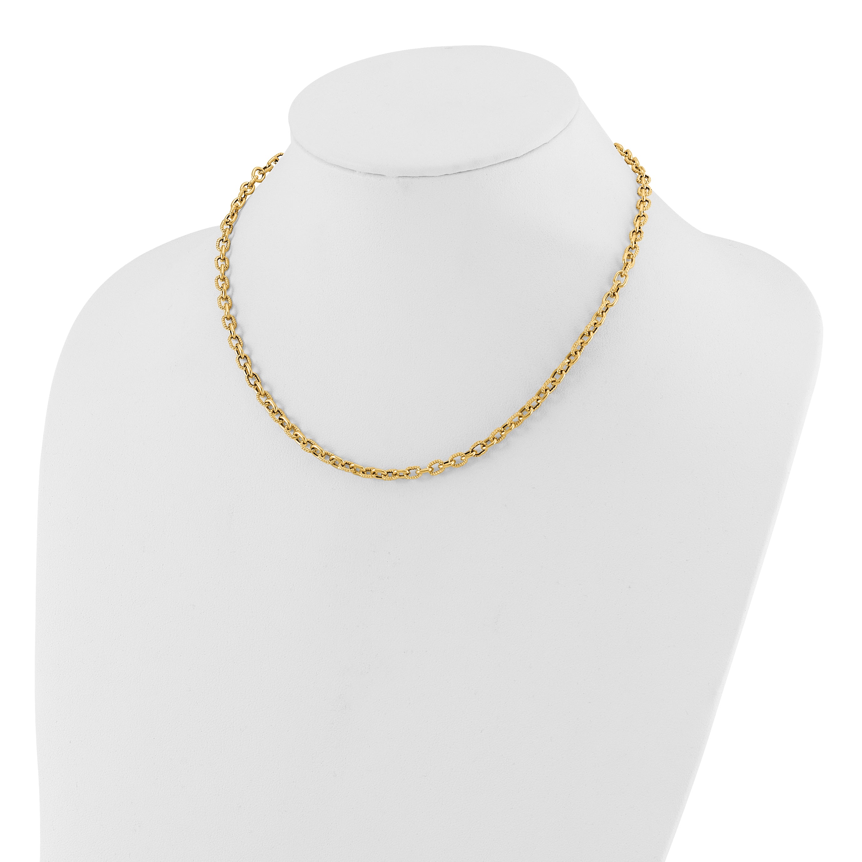 14K Polished and Textured Link Necklace