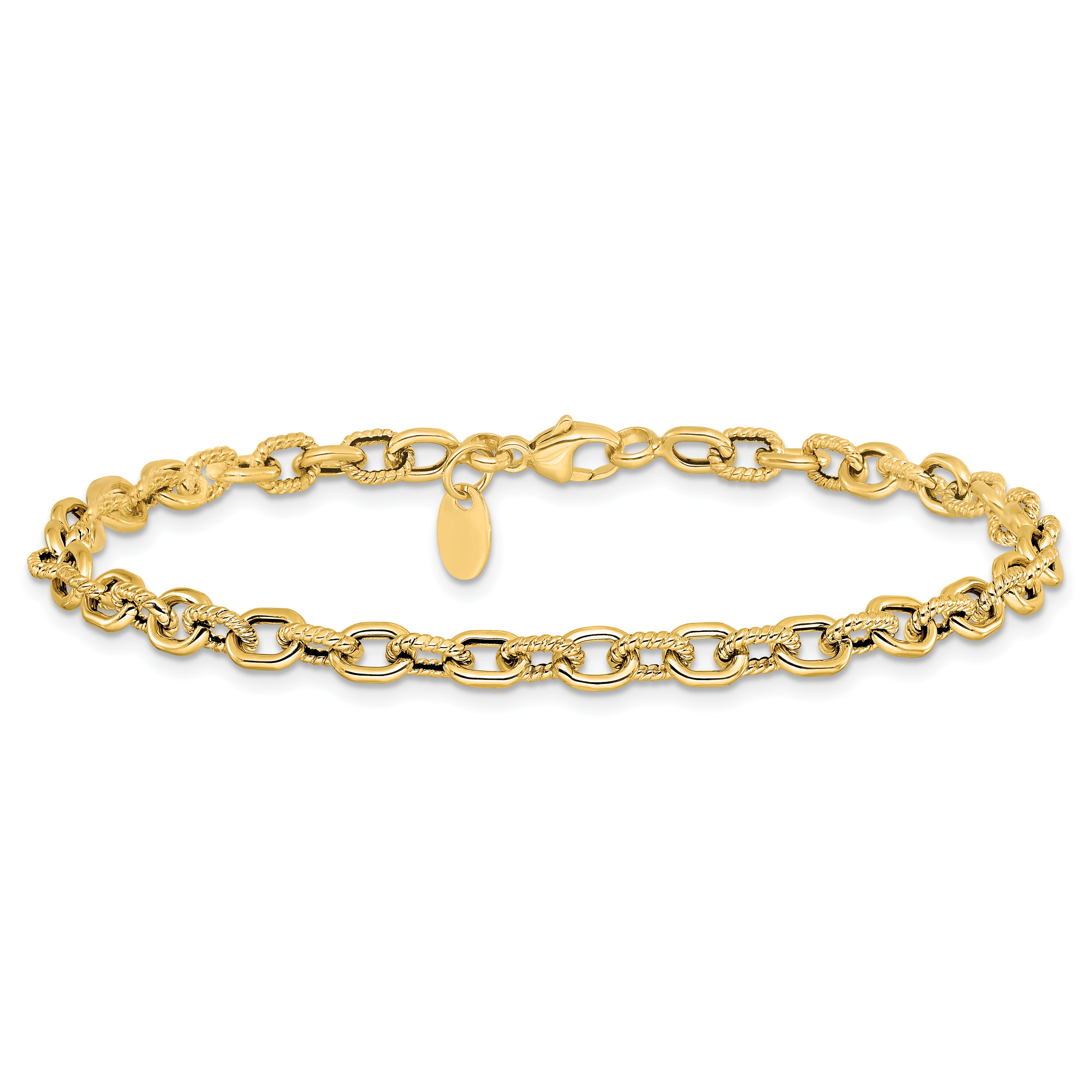 14K Polished and Textured Link Bracelet