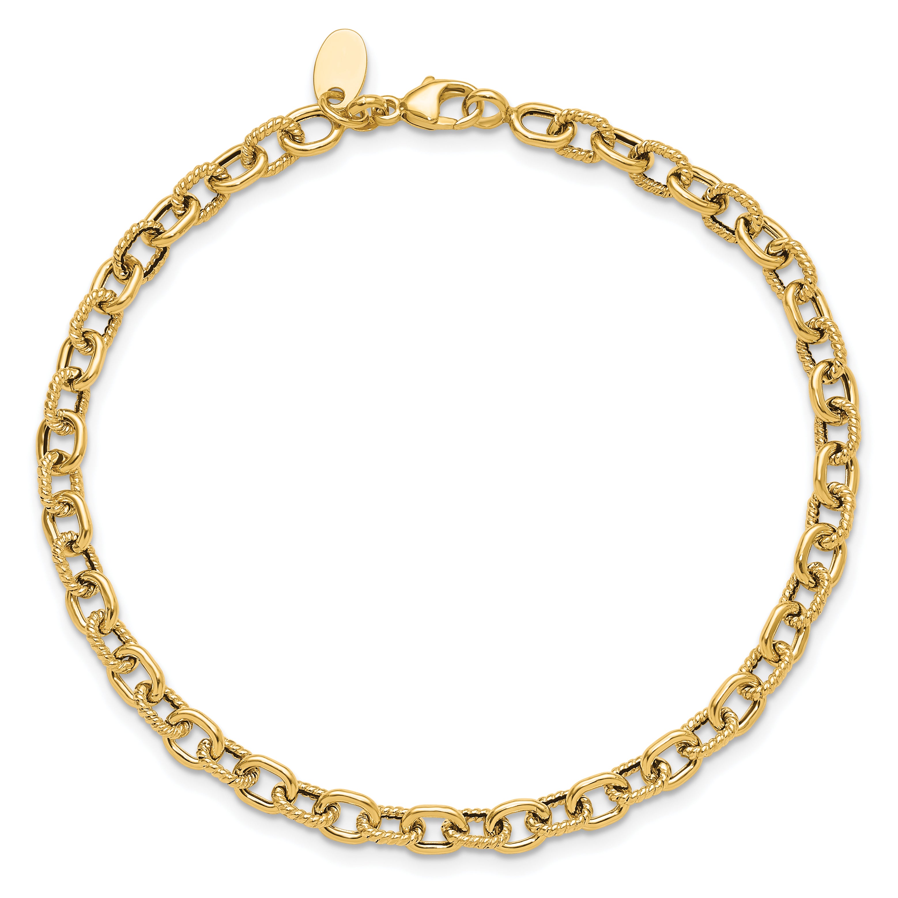 14K Polished and Textured Link Bracelet