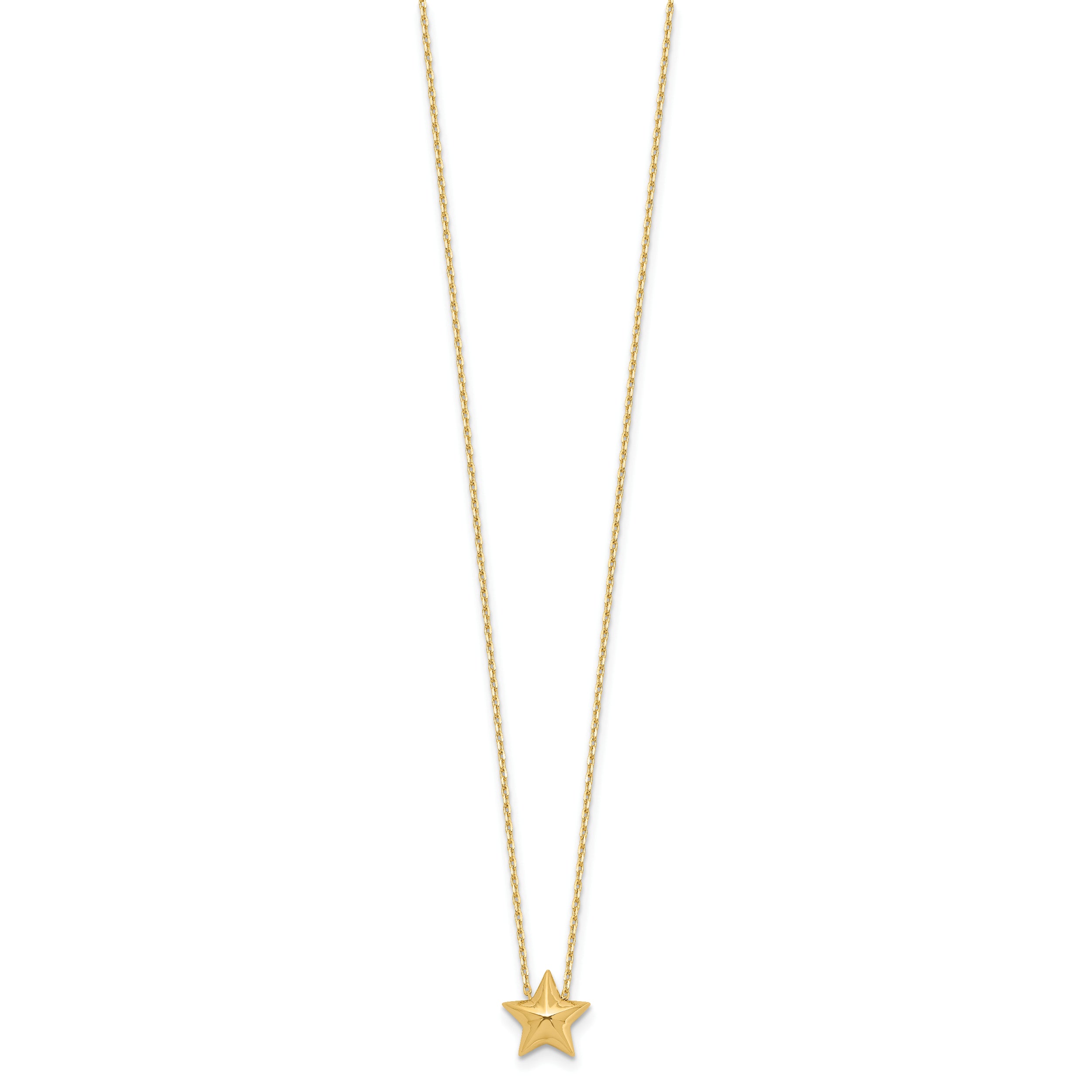 14K Polished Hollow Star Pendant w/1in. ext. Necklace