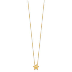 14K Polished Hollow Star Pendant w/1in. ext. Necklace