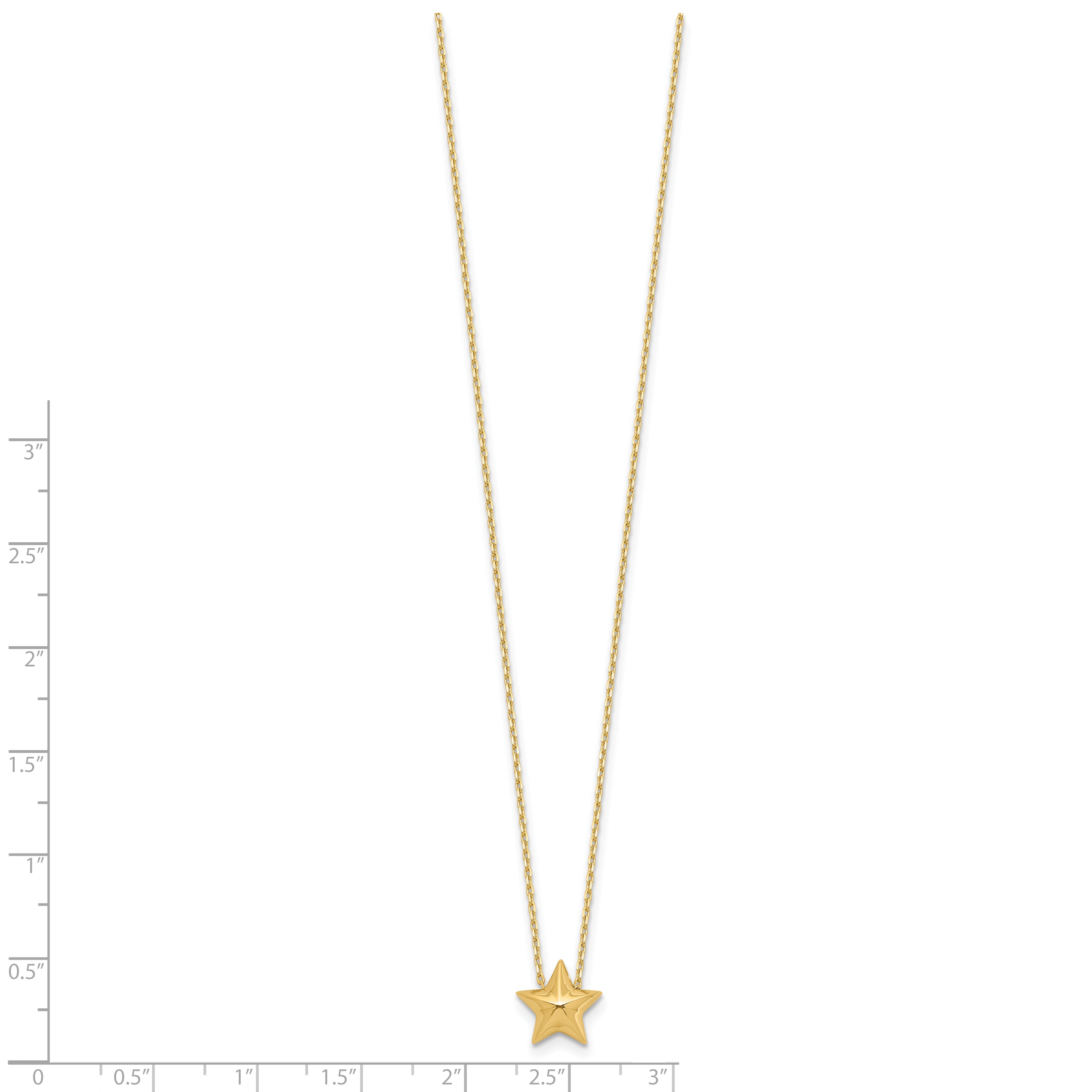 14K Polished Hollow Star Pendant w/1in. ext. Necklace