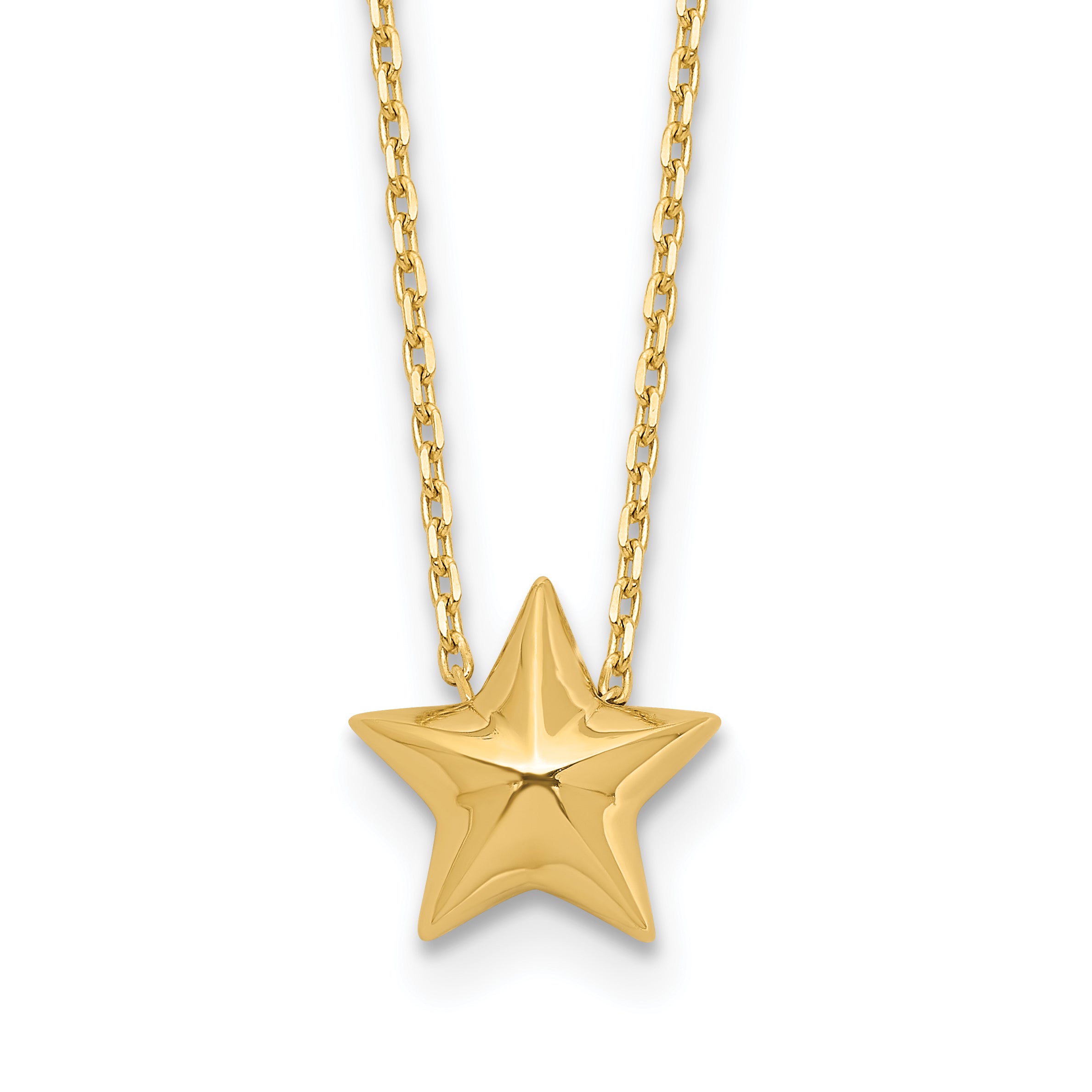 14K Polished Hollow Star Pendant w/1in. ext. Necklace