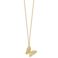 14k Textured and Polished Butterfly 18in Necklace