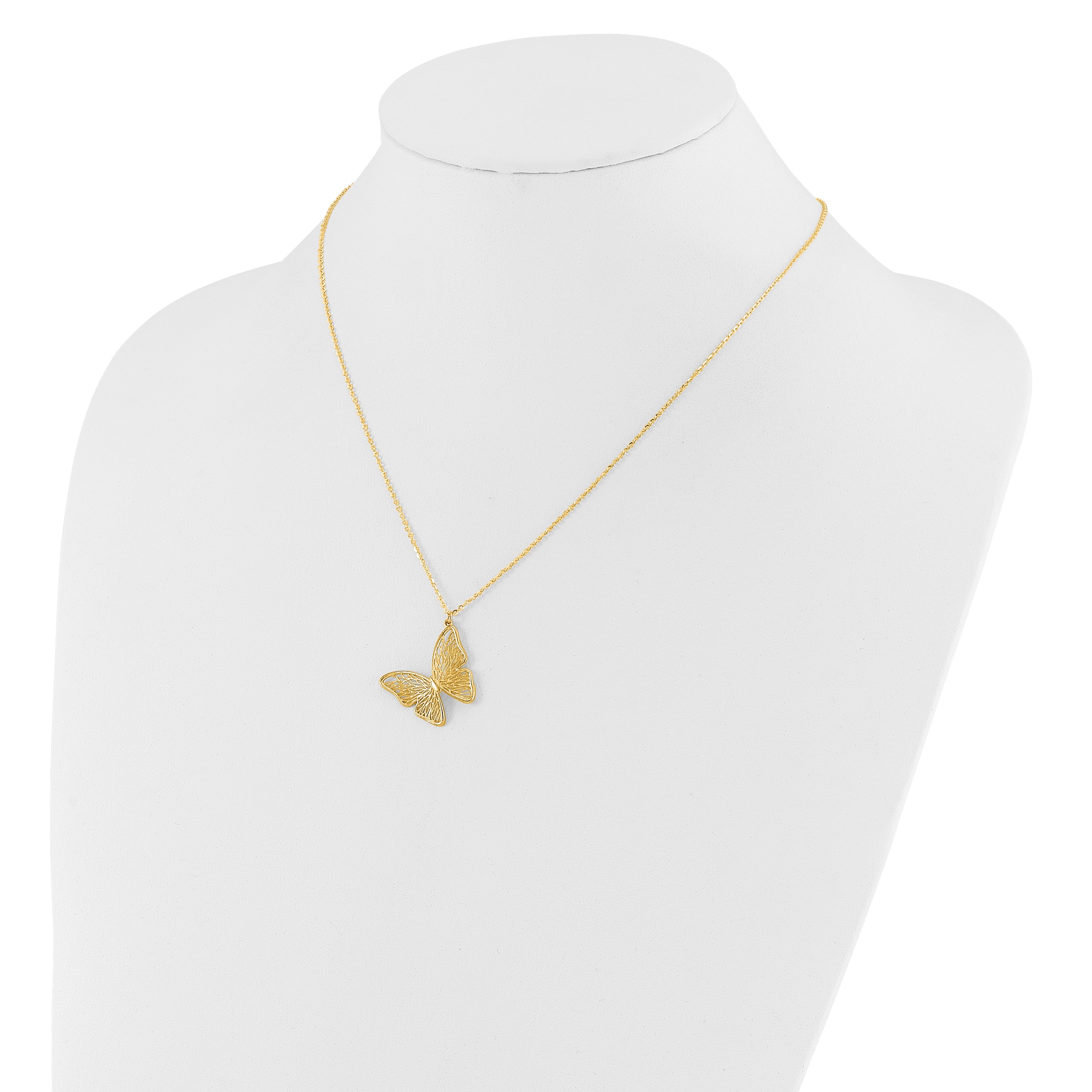 14k Textured and Polished Butterfly 18in Necklace