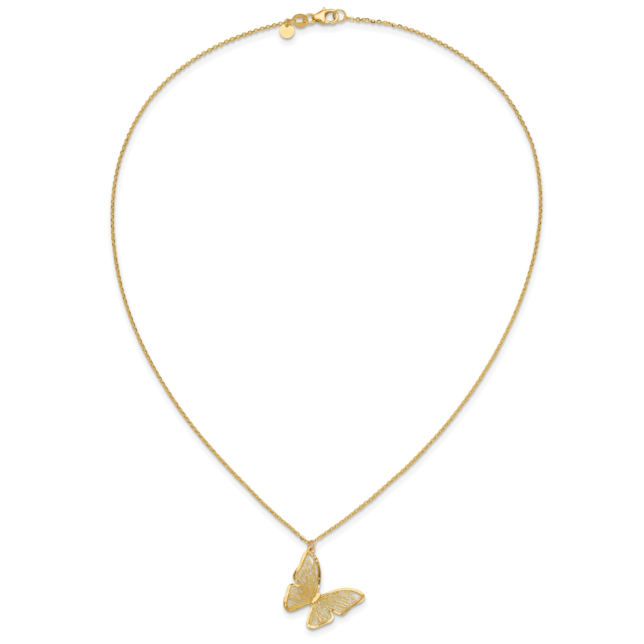 14k Textured and Polished Butterfly 18in Necklace