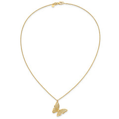 14k Textured and Polished Butterfly 18in Necklace