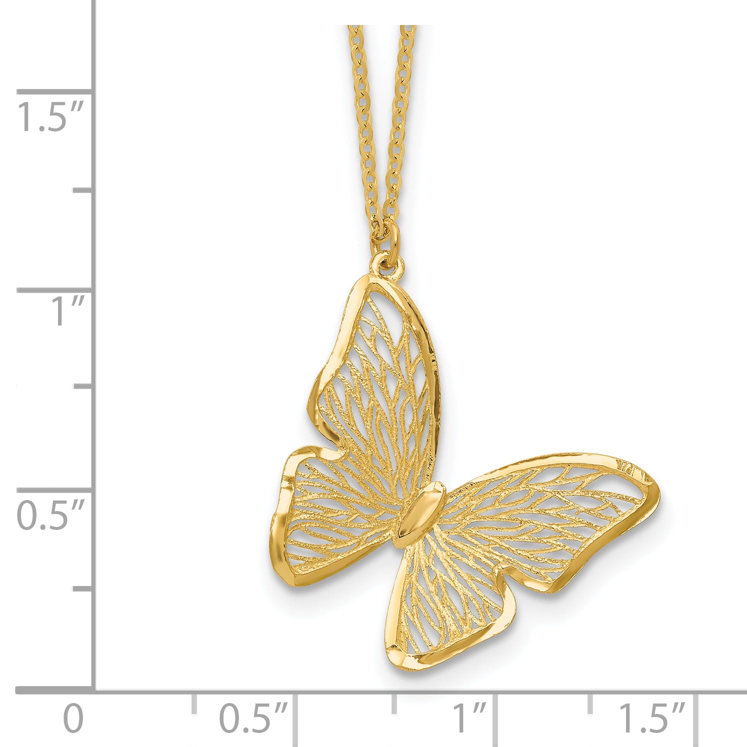 14k Textured and Polished Butterfly 18in Necklace