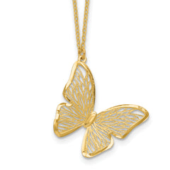 14k Textured and Polished Butterfly 18in Necklace