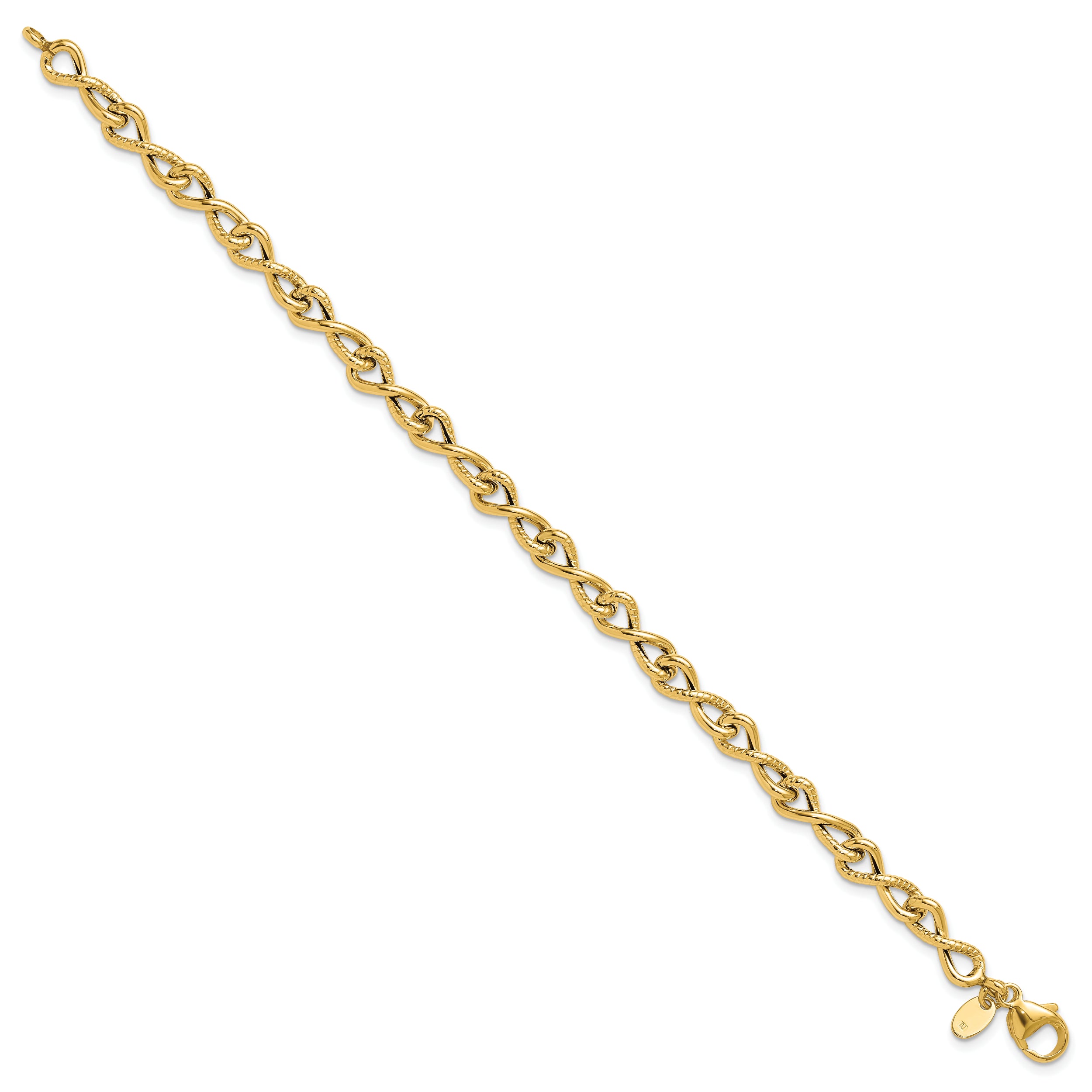 14K Polished/Textured Twisted Infinity Link Bracelet