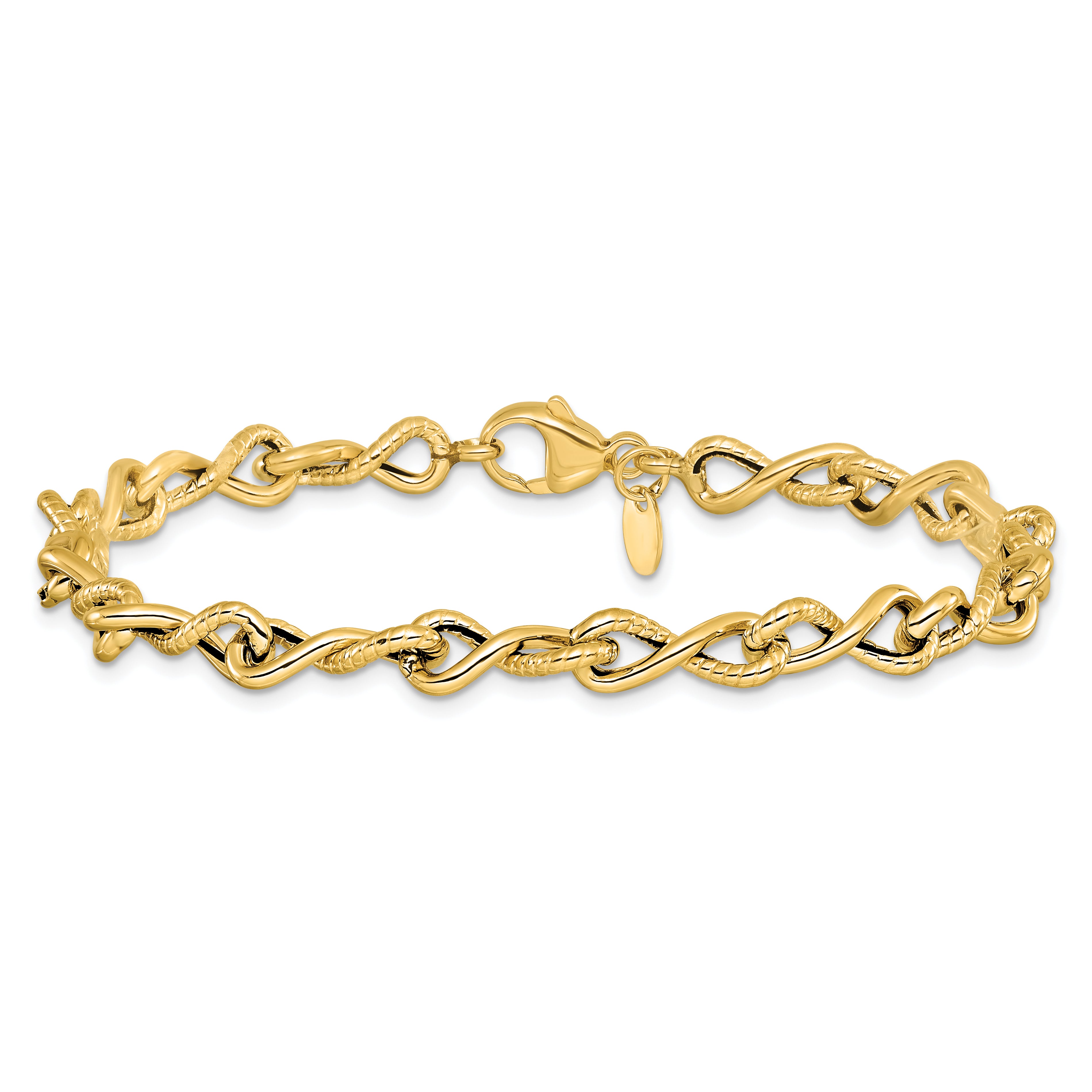 14K Polished/Textured Twisted Infinity Link Bracelet