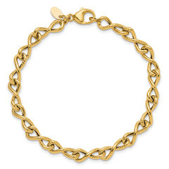 14K Polished/Textured Twisted Infinity Link Bracelet