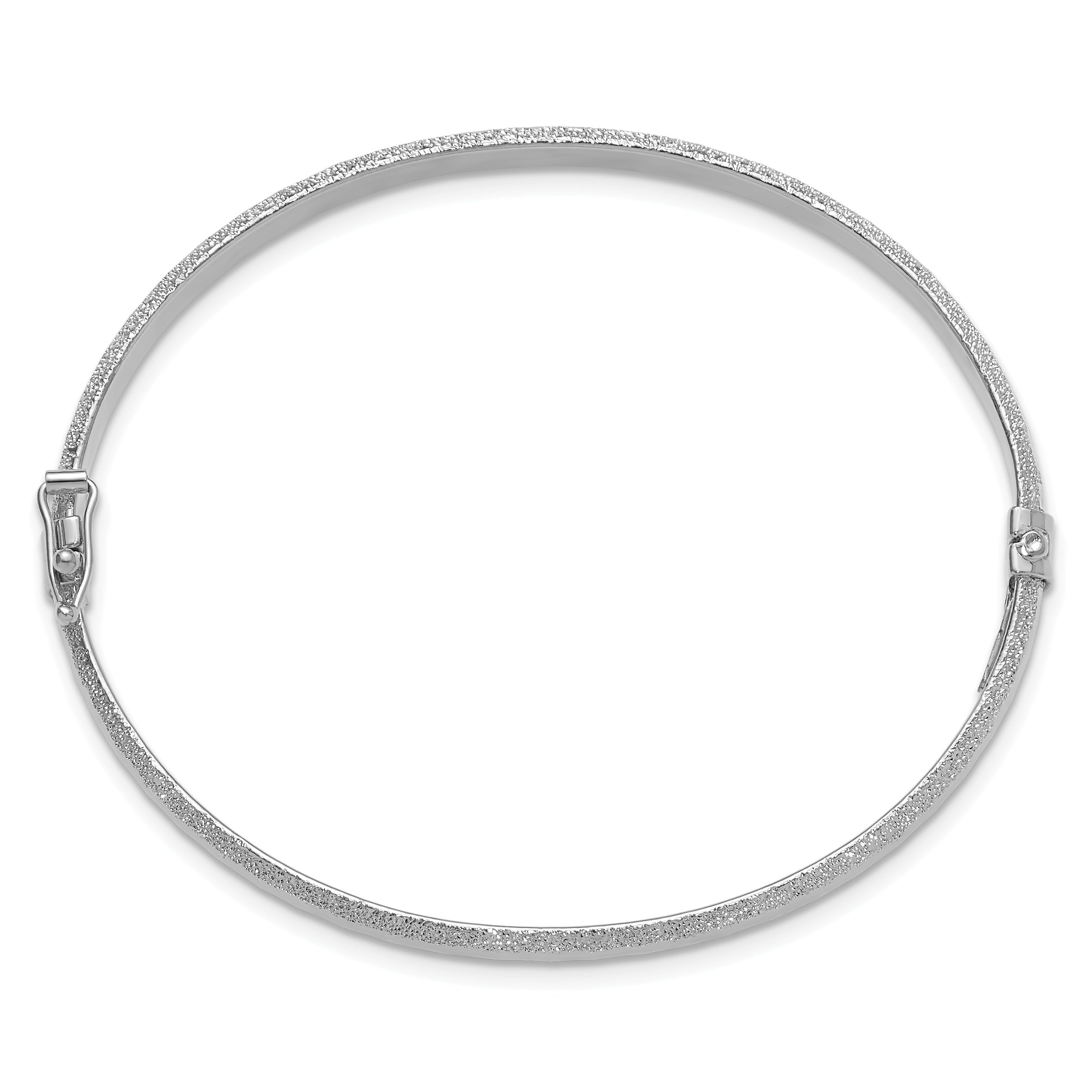 14K White Gold Polished/Textured and Diamond-cut Hinged Bangle