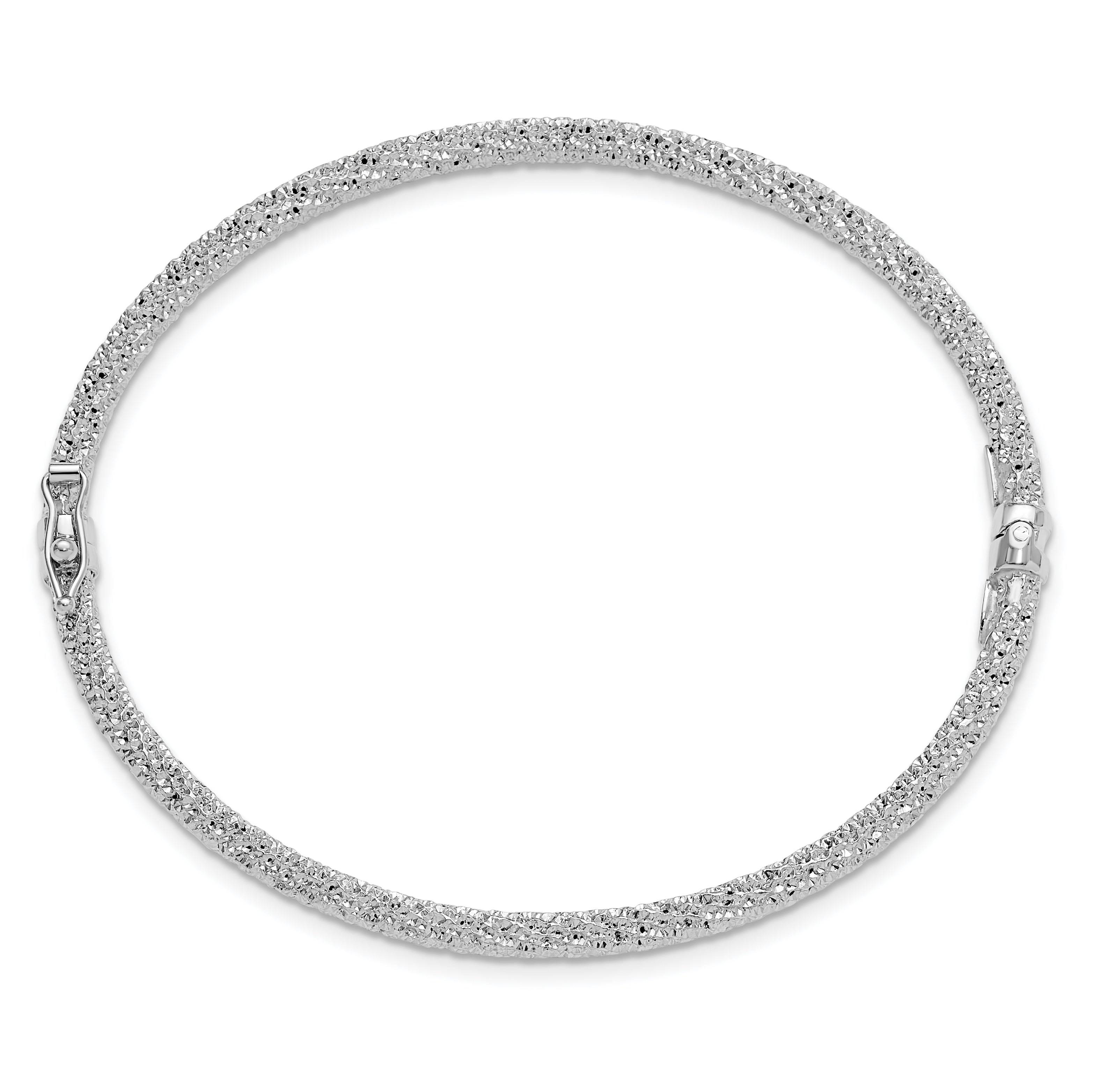 14K WG Polished/Textured and Diamond-cut Twist Hinged Bangle