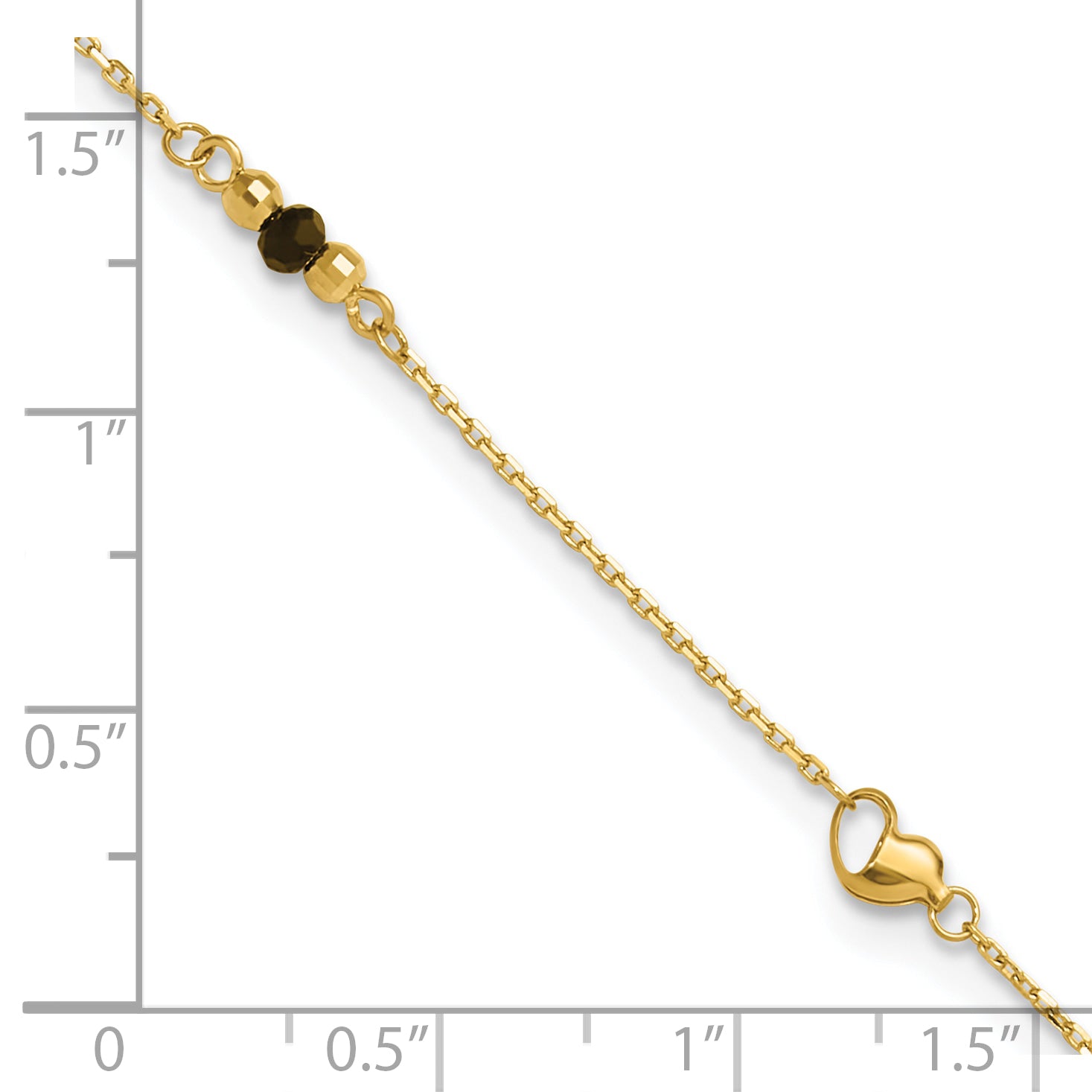 14K Polished/Dia-cut Heart Cr. Onyx Beads 9in Plus 1in ext. Anklet