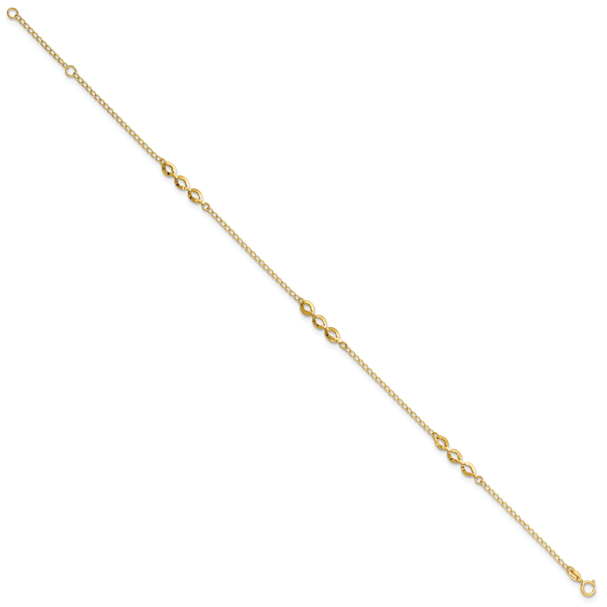 14K Polished Station 9in Plus 1in ext. Anklet