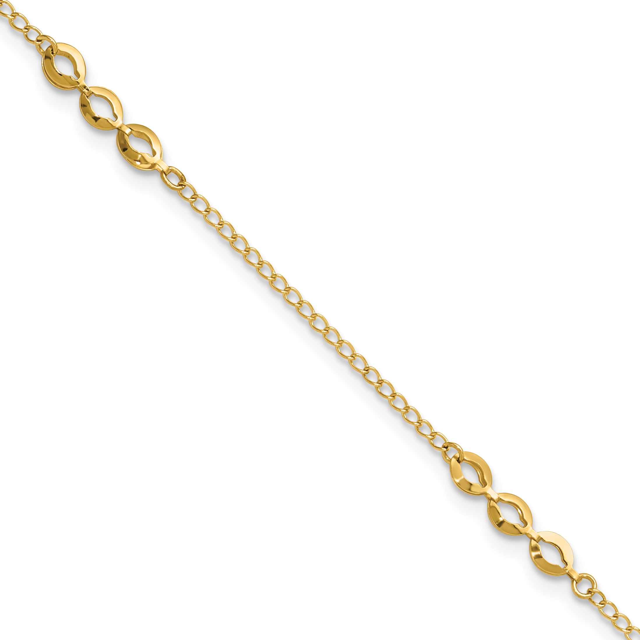 14K Polished Station 9in Plus 1in ext. Anklet