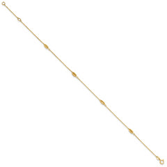 14K Polished and Textured Station 9in Plus 1in ext. Anklet