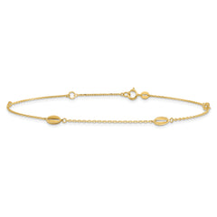 14K Polished and Textured Station 9in Plus 1in ext. Anklet