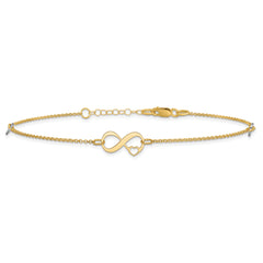 14K Two-tone Polished Infinity Open Heart 9in Plus 1in ext. Anklet