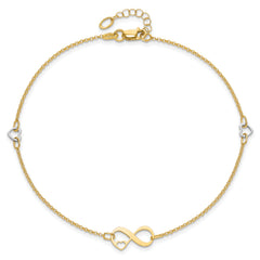 14K Two-tone Polished Infinity Open Heart 9in Plus 1in ext. Anklet