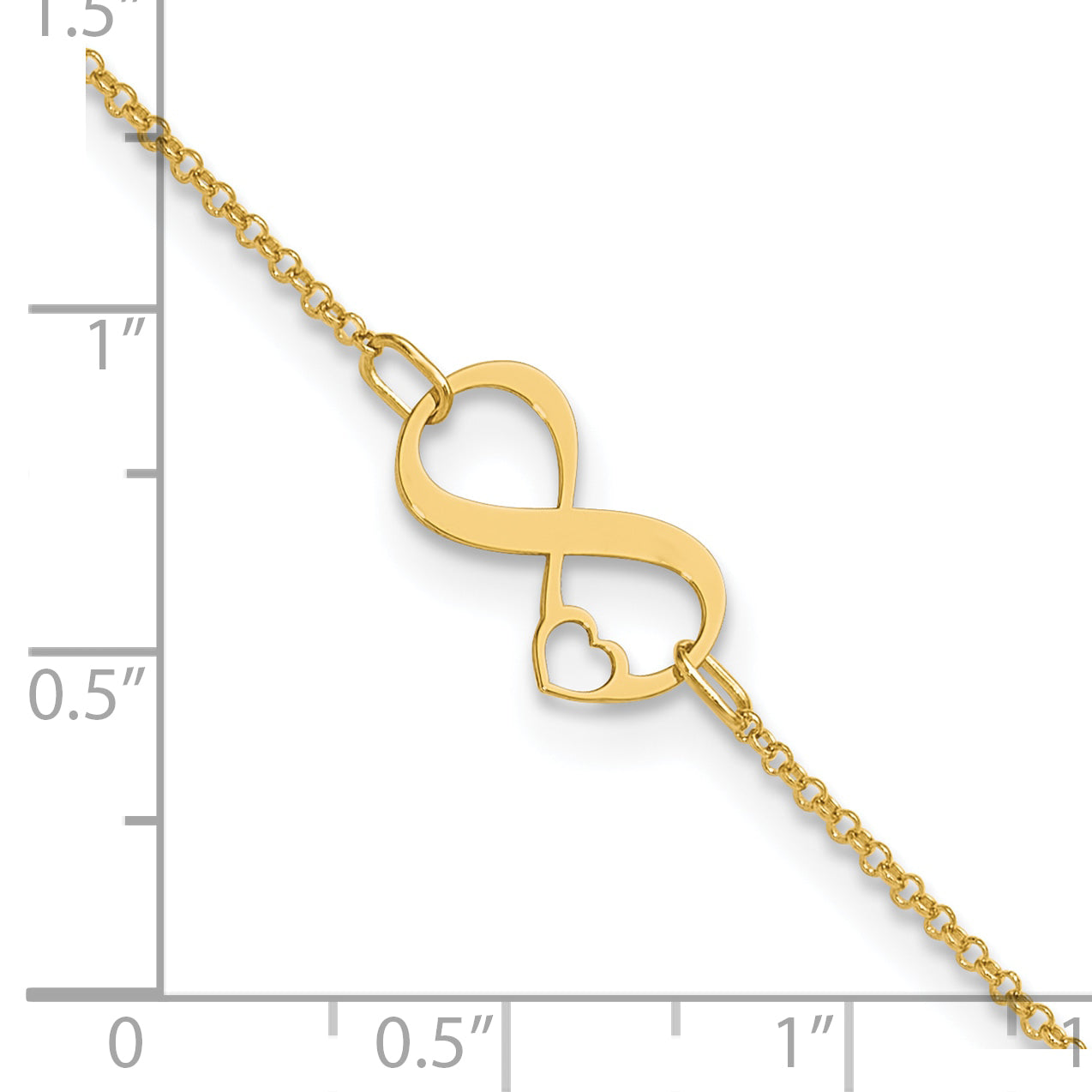 14K Two-tone Polished Infinity Open Heart 9in Plus 1in ext. Anklet