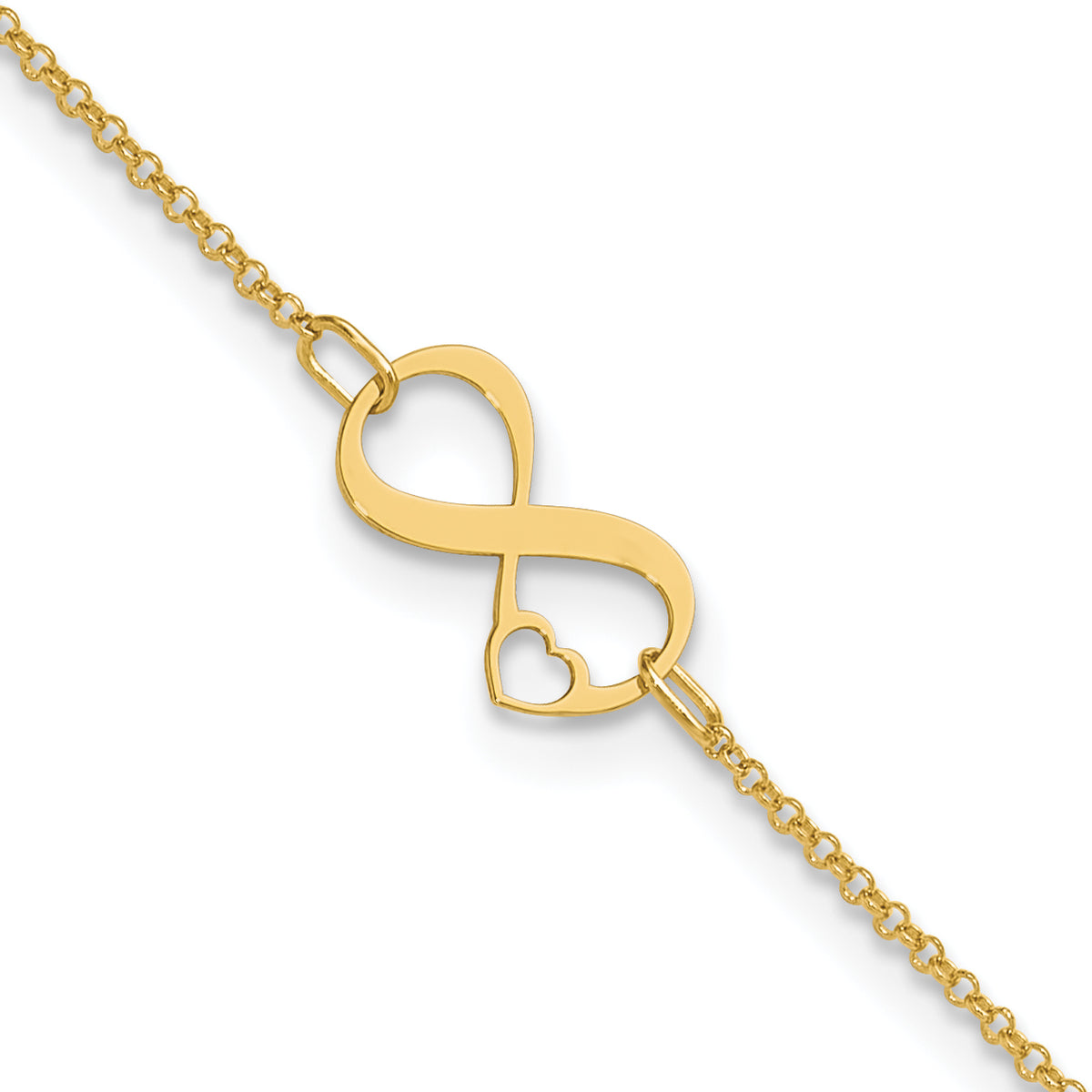 14K Two-tone Polished Infinity Open Heart 9in Plus 1in ext. Anklet