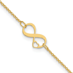 14K Two-tone Polished Infinity Open Heart 9in Plus 1in ext. Anklet